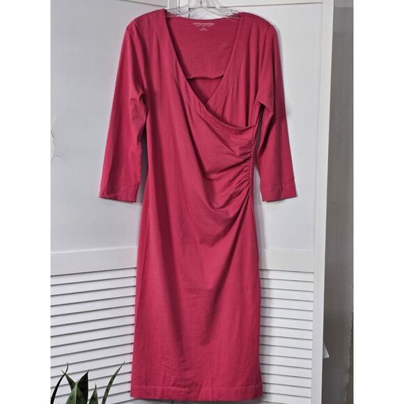 Soft Surrounding Rose Knit 3/4 Slv Faux Wrap Ruched Dressy Casual Dress ST - Picture 3 of 10